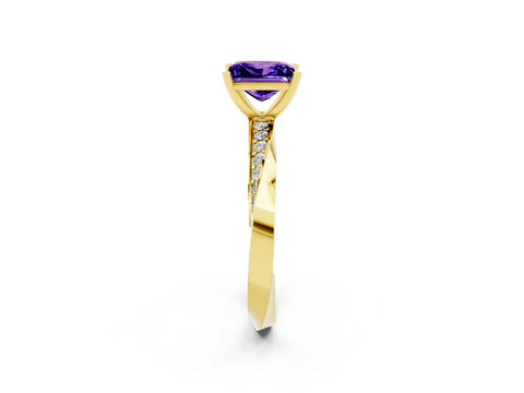 Yellow gold Princess Cut Tanzanite Engagement Ring with Side Stone Accents and Four-Prong Setting_41