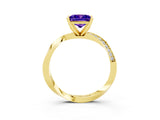 Yellow gold Princess Cut Tanzanite Engagement Ring with Side Stone Accents and Four-Prong Setting_42