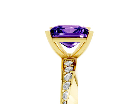 Yellow gold Princess Cut Tanzanite Engagement Ring with Side Stone Accents and Four-Prong Setting_44