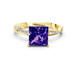 Yellow gold Princess Cut Tanzanite Engagement Ring with Side Stone Accents and Four-Prong Setting_60