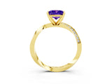 Yellow gold Princess Cut Tanzanite Engagement Ring with Side Stone Accents and Four-Prong Setting_63