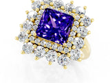 Yellow gold Princess Cut Tanzanite Floral Double Halo Engagement Ring with Prong Setting_61