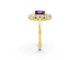 Yellow gold Princess Cut Tanzanite Floral Double Halo Engagement Ring with Prong Setting_62