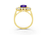Yellow gold Princess Cut Tanzanite Floral Double Halo Engagement Ring with Prong Setting_63