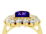 Yellow gold Princess Cut Tanzanite Floral Double Halo Engagement Ring with Prong Setting_64