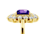 Yellow gold Princess Cut Tanzanite Floral Double Halo Engagement Ring with Prong Setting_65