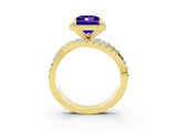 Yellow gold Princess Cut Tanzanite Halo Ring with Round Split Shank and Prong Setting_51
