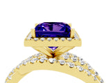 Yellow gold Princess Cut Tanzanite Halo Ring with Round Split Shank and Prong Setting_52