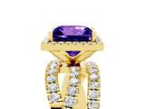 Yellow gold Princess Cut Tanzanite Halo Ring with Round Split Shank and Prong Setting_53