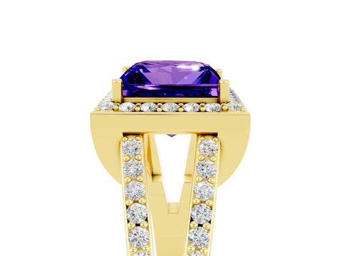 Yellow gold Princess Cut Tanzanite Halo Ring with Split Shank U-Prong Band and Four-Prong Setting_5