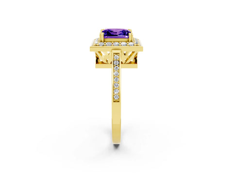 Yellow gold Princess Cut Tanzanite Halo Ring with Split Shank and Four-Prong Setting_2