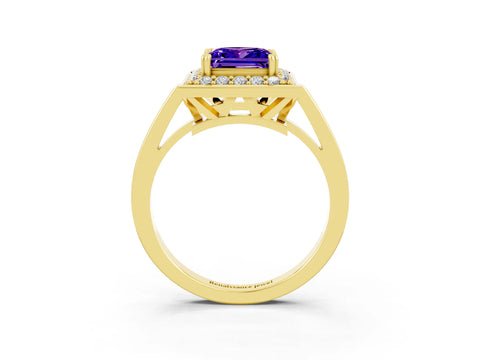 Yellow gold Princess Cut Tanzanite Halo Ring with Split Shank and Four-Prong Setting_3
