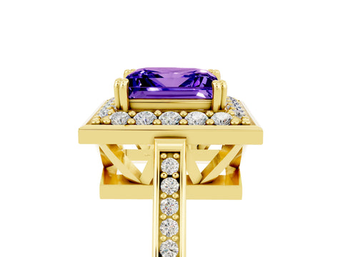 Yellow gold Princess Cut Tanzanite Halo Ring with Split Shank and Four-Prong Setting_5