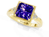 Yellow gold Princess Cut Tanzanite Halo Ring with Tapered Band and Four-Prong Setting_1