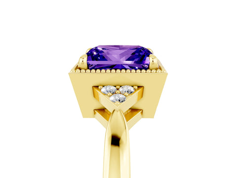Yellow gold Princess Cut Tanzanite Halo Ring with Tapered Band and Four-Prong Setting_5
