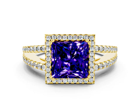 Yellow gold Princess Cut Tanzanite Halo Split Shank Engagement Ring_12