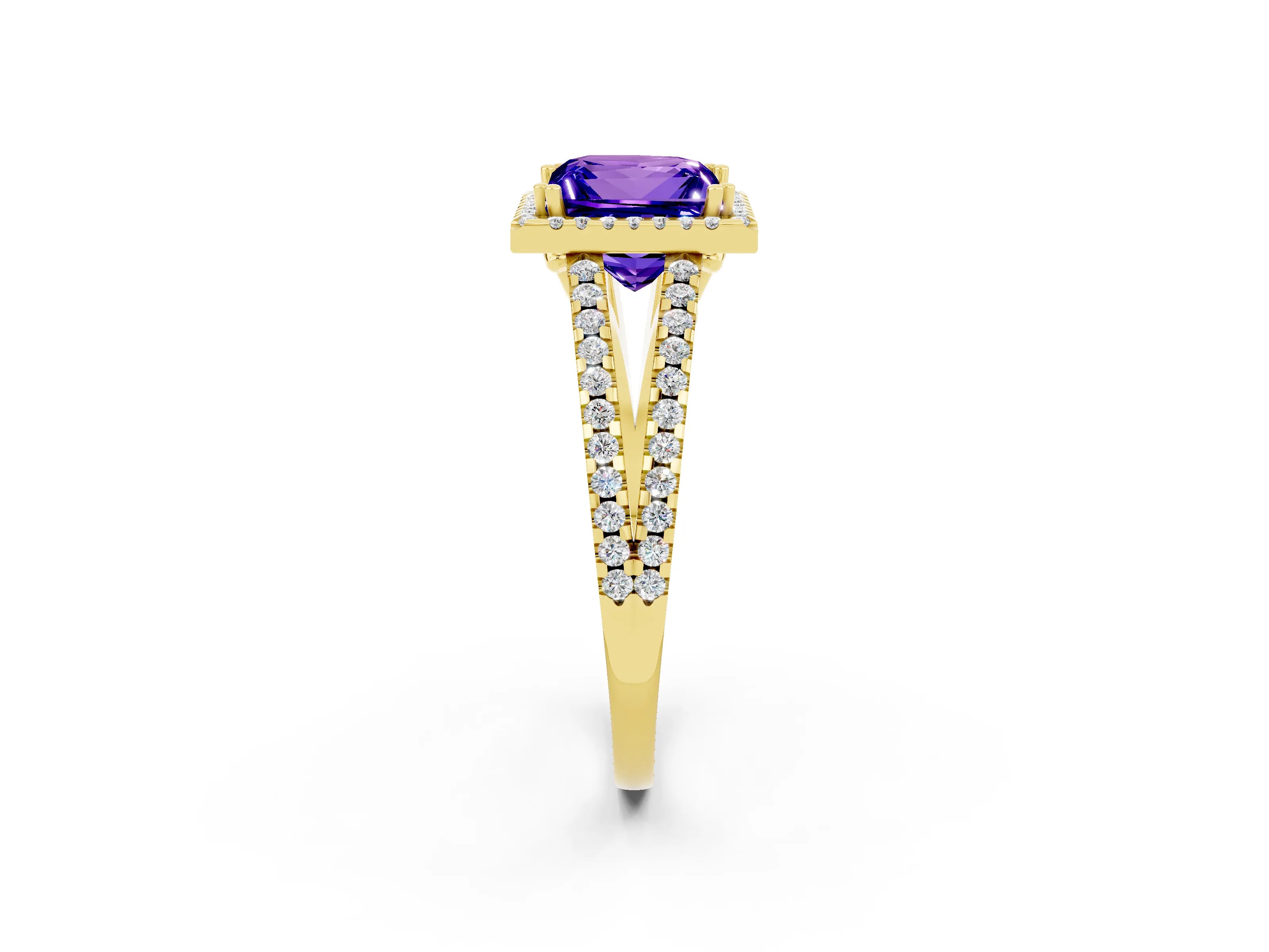 Yellow gold Princess Cut Tanzanite Halo Split Shank Engagement Ring_14