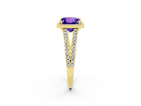 Yellow gold Princess Cut Tanzanite Halo Split Shank Engagement Ring_14