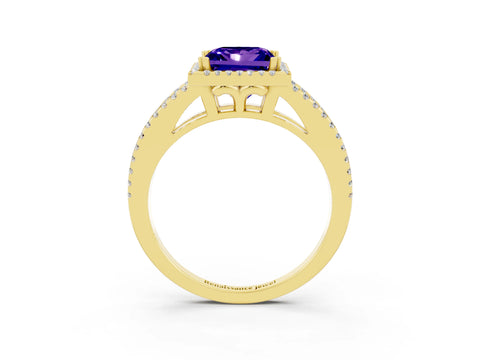 Yellow gold Princess Cut Tanzanite Halo Split Shank Engagement Ring_15