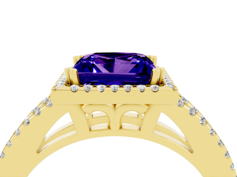 Yellow gold Princess Cut Tanzanite Halo Split Shank Engagement Ring_16