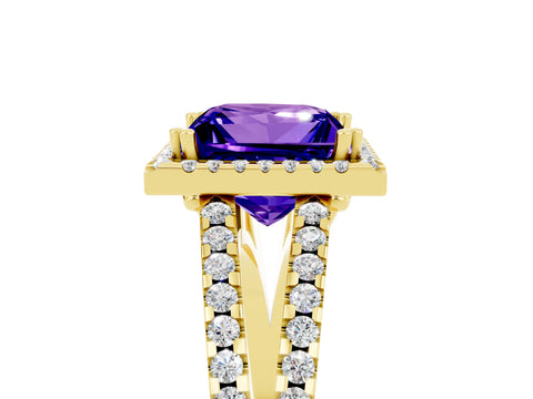 Yellow gold Princess Cut Tanzanite Halo Split Shank Engagement Ring_17
