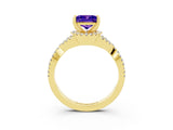 Yellow gold Princess Cut Tanzanite Halo Twist Band Solitaire Prong Setting Ring_3