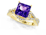 Yellow gold Princess Cut Tanzanite  Halo Twist Band Solitaire Prong Setting Ring_37