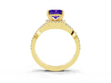 Yellow gold Princess Cut Tanzanite  Halo Twist Band Solitaire Prong Setting Ring_39