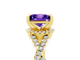 Yellow gold Princess Cut Tanzanite  Halo Twist Band Solitaire Prong Setting Ring_41