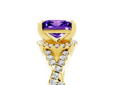 Yellow gold Princess Cut Tanzanite Halo Twist Band Solitaire Prong Setting Ring_5