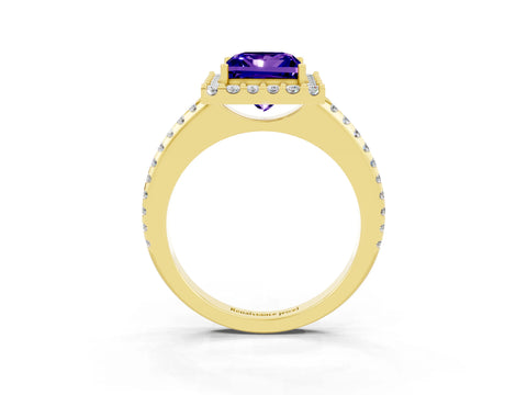 Yellow gold Princess Cut Tanzanite Pavé Halo Ring with Four-Prong Setting_15