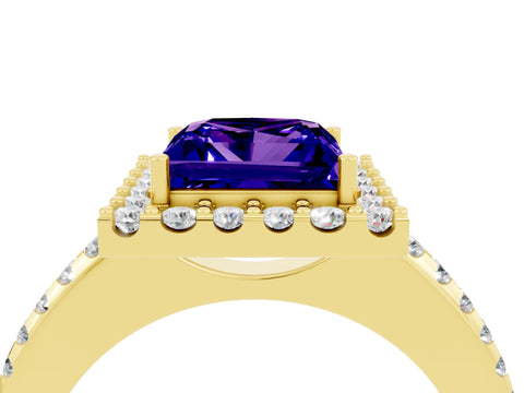 Yellow gold Princess Cut Tanzanite Pavé Halo Ring with Four-Prong Setting_16