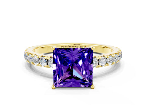 Yellow gold Princess Cut Tanzanite Pavé Solitaire Engagement Ring with Four-Prong Setting_12