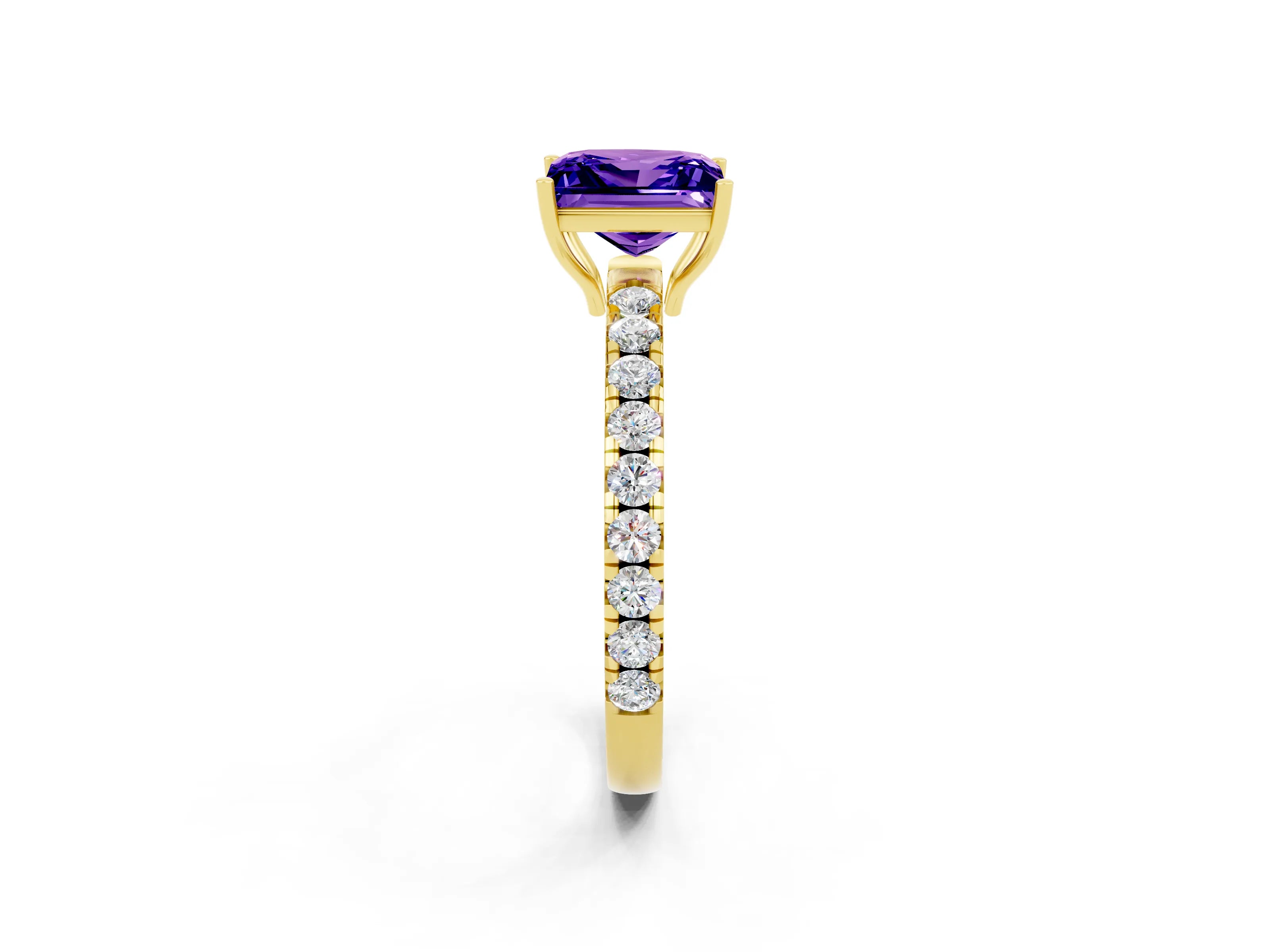 Yellow gold Princess Cut Tanzanite Pavé Solitaire Engagement Ring with Four-Prong Setting_14