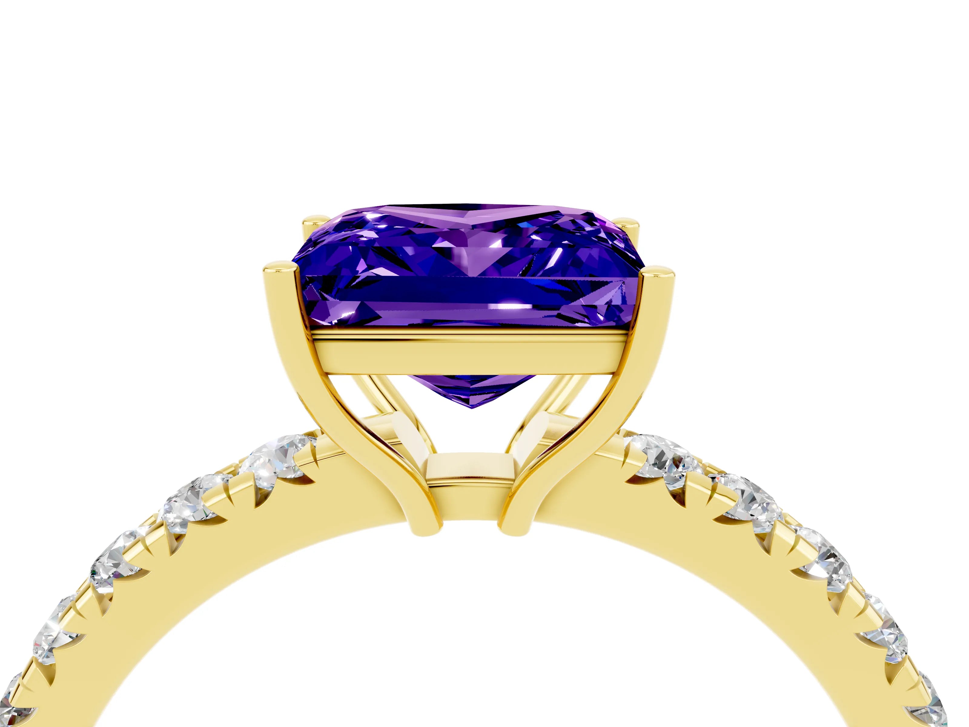 Yellow gold Princess Cut Tanzanite Pavé Solitaire Engagement Ring with Four-Prong Setting_16