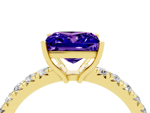 Yellow gold Princess Cut Tanzanite Pavé Solitaire Engagement Ring with Four-Prong Setting_16