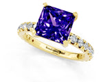 Yellow gold Princess Cut Tanzanite Pavé Solitaire Ring with Four-Prong Setting_13