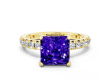 Yellow gold Princess Cut Tanzanite Pavé Solitaire Ring with Four-Prong Setting_24