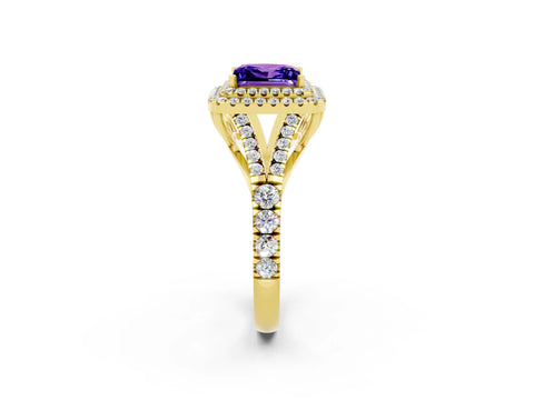 Yellow gold Princess Cut Tanzanite Pavé Split Shank Double Halo Engagement Ring_2