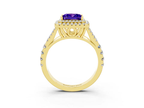 Yellow gold Princess Cut Tanzanite Pavé Split Shank Double Halo Engagement Ring_3
