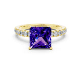 Yellow gold Princess Cut Tanzanite Pave Band Solitaire Ring with Four-Prong Setting_24