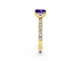 Yellow gold Princess Cut Tanzanite Pave Band Solitaire Ring with Four-Prong Setting_26