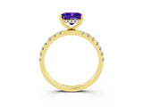 Yellow gold Princess Cut Tanzanite Pave Band Solitaire Ring with Four-Prong Setting_27