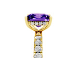Yellow gold Princess Cut Tanzanite Pave Band Solitaire Ring with Four-Prong Setting_29