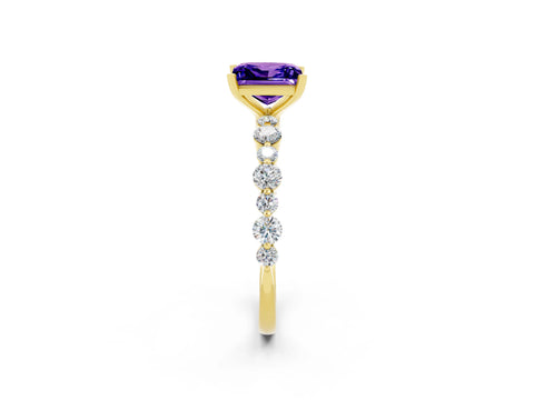 Yellow gold Princess Cut Tanzanite Prong Set Engagement Ring with Pavé Band_2