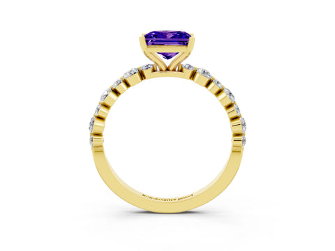 Yellow gold Princess Cut Tanzanite Prong Set Engagement Ring with Pavé Band_3