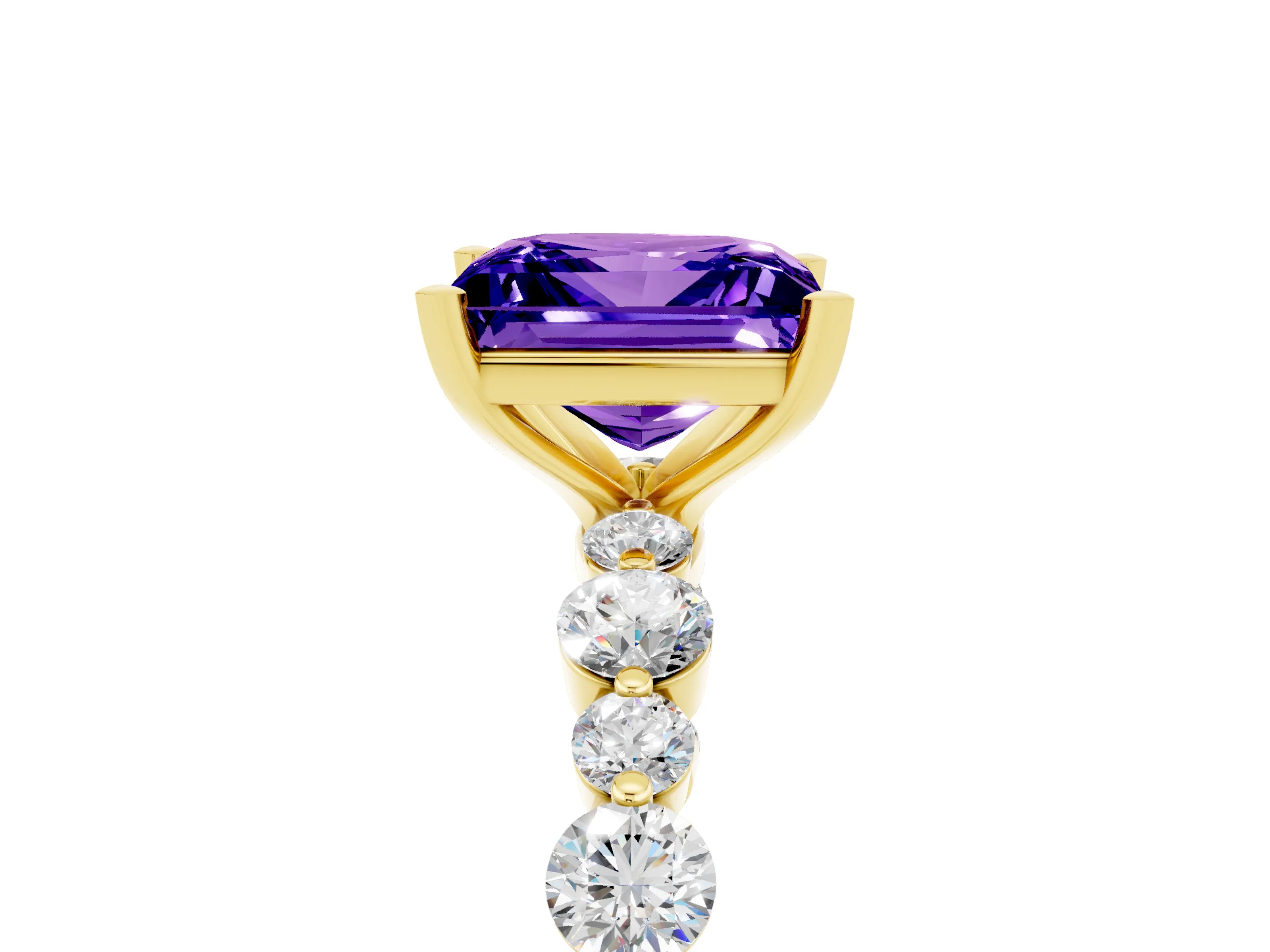 Yellow gold Princess Cut Tanzanite Prong Set Engagement Ring with Pavé Band_5