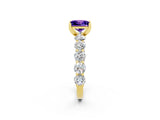 Yellow gold Princess Cut Tanzanite Prong Setting with Side Stones on a Pave Band_2