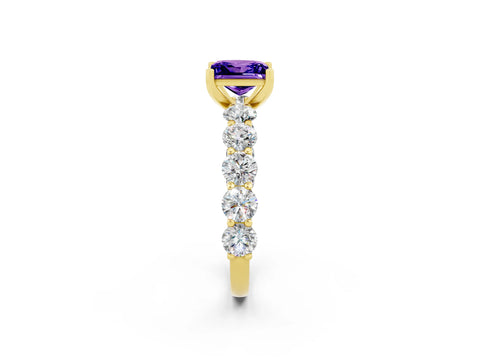 Yellow gold Princess Cut Tanzanite Prong Setting with Side Stones on a Pave Band_2