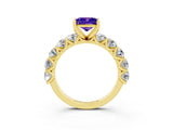 Yellow gold Princess Cut Tanzanite Prong Setting with Side Stones on a Pave Band_3